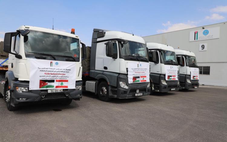 شاحنات محملة بالمساعدات الإنسانية في طريقها إلى لبنان ضمن القافلة الإغاثية الثالثة ضمن الجهود الأردنية لدعم الشعب اللبناني 7/5/2026 | الهيئة الخيرية الهاشمية