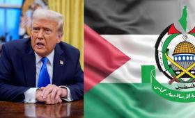 شعار حركة حماس والرئيس الأمريكي دونالد ترامب